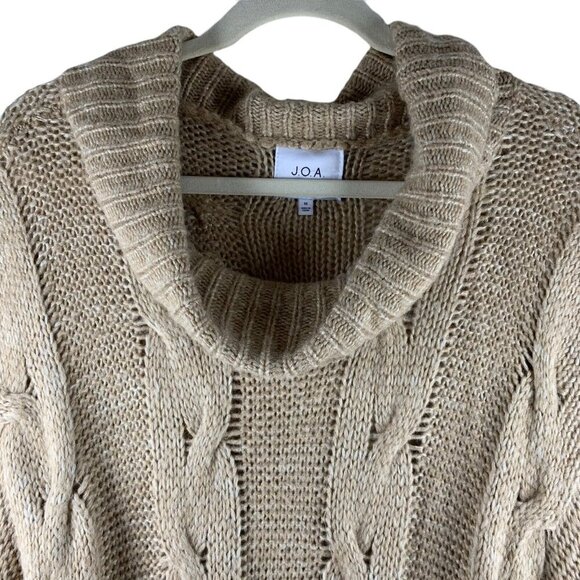 J.O.A. Tan Marled Chunky Cable Knit Turtleneck Sweater Size Medium Neutral - Picture 5 of 8